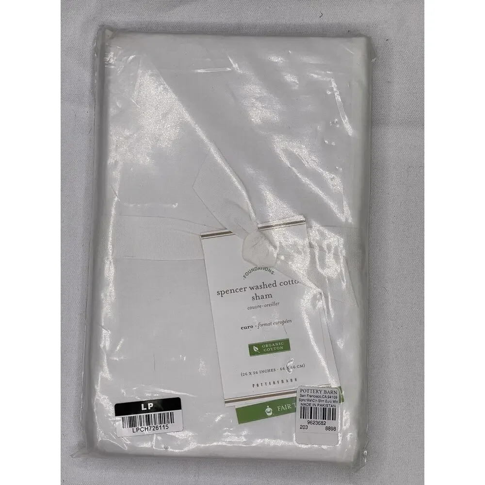 Pottery Barn Spencer Soft Washed Organic Cotton White Euro Pillow Sham New